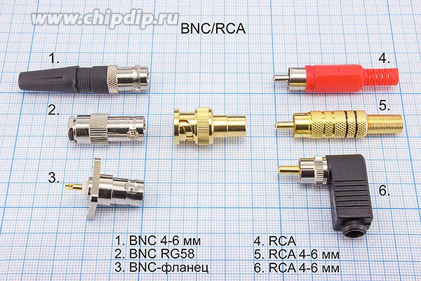 Высокочастотный переходник штекер BNC на гнездо RCA; №9 g штек BNC-гн RCA\Au\