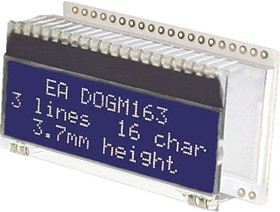 EA DOGM163B-A, LCD Character Display Modules &amp; Accessories STN(-) Transmissive Blue Background