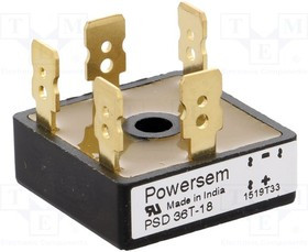 PSD36T/18, Диодный мост: трехфазный, Urmax: 1800В, If: 35А, Ifsm: 550А, THT