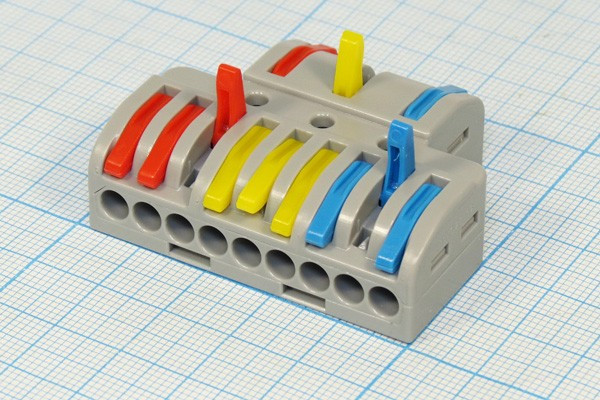Клемма соединительная кабельная, 3C x9C, 0,08x4мм2, 32А, красный/желтый/синий, WAGO