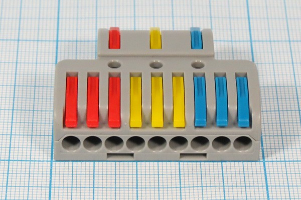 Клемма соединительная кабельная, 3C x9C, 0,08x4мм2, 32А, красный/желтый/синий, WAGO