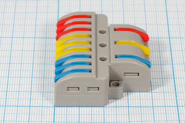 Клемма соединительная кабельная, 3C x9C, 0,08x4мм2, 32А, красный/желтый/синий, WAGO