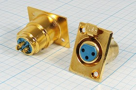 Разъем микрофонный XLR розетка, контакты 3P, монтаж на блок фланец 2 отверстия, MC914G-3P