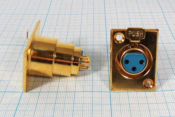 Разъем микрофонный XLR розетка, контакты 3P, монтаж на блок фланец 2 отверстия, MC914G-3P