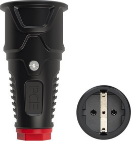 Розетка кабельная 16A 220V 2P+E IP20 корпус черный, маркер красный 2520-sr