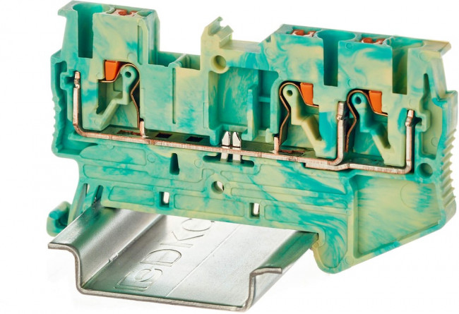 VPR-2.5-TWIN-PE-YG, Клемма заземления , зажим push-in, 3 точки подключения, 2.5 кв.мм