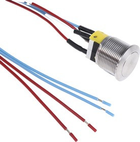 AV19LP40904, Push Button Switch, Momentary, Panel Mount, 19.2mm Cutout, SPDT, 125/250V ac, IP65