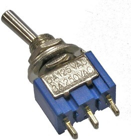 MTS-103 on-off-on, Микротумблер MTS-103, ON-OFF-ON, SPDT, 3 А, 250 В, 20 мОм, установочное отверстие 6 мм, 3 контакта