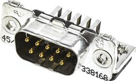 1-338168-2, Conn D-Subminiature PIN 9 POS 1.37mm Solder RA Thru-Hole 9 Terminal 1 Port Tray