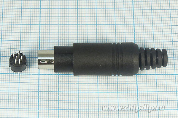 Разъем (miniDIN) MDC-0019.0\MDC- 013.9P\[S-VHS] вилка, контакты 9P, монтаж на кабель, пластик хвост, MDC-0019.0\MDC- 013.9P\[S-VHS]