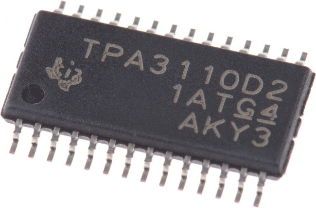 TPA3110D2PWPR, Аудио усилитель, класс D, 2х15Вт, Speakerguard [HTSSOP-28 EP]
