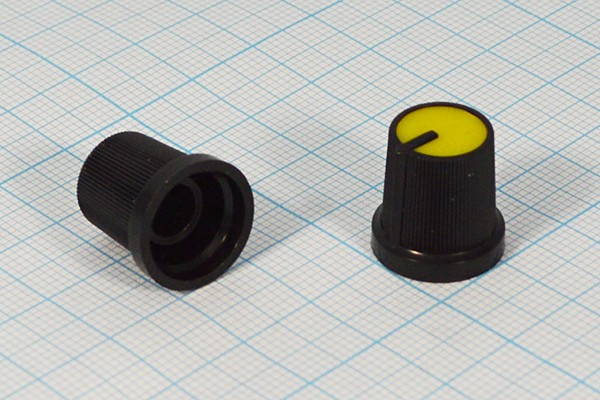 Ручка, внутренний диаметр d6,0, 9 зубцов, размер 15x15, пластик, черный/желтый, RR4852-Y