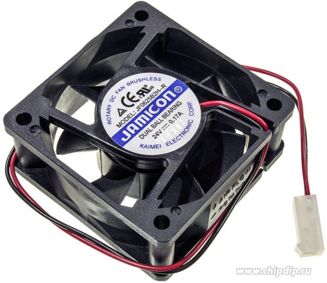 JF0625B2H--R (JF0625B2H-001C066R) (4500RPM) 24V/0,17A (60х60х25) B(подшипник) CFM21,44/dBA34,1 Jamicon вентилятор с разъемом 2 конт.MOLEX 52