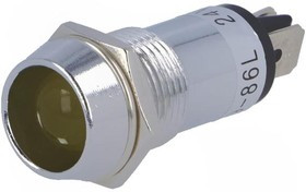 R9-86L-01-12-YELLOW, Индикат.лампа: LED, вогнутый, 12ВDC, Отв: d14,2мм, IP40, латунь