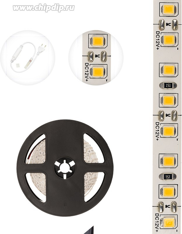 141-396, Лента светодиодная 12В, SMD2835, 9,6Вт/м, 120 LED/м, 3000K, 8мм, 5м, IP20