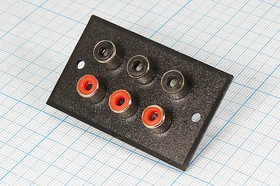 Панель с шестью гнездами RCA, № 9345 гн RCA x 6 \пан 2отв\\3кр+3чер\\ CP28-010\панель с гнёздами