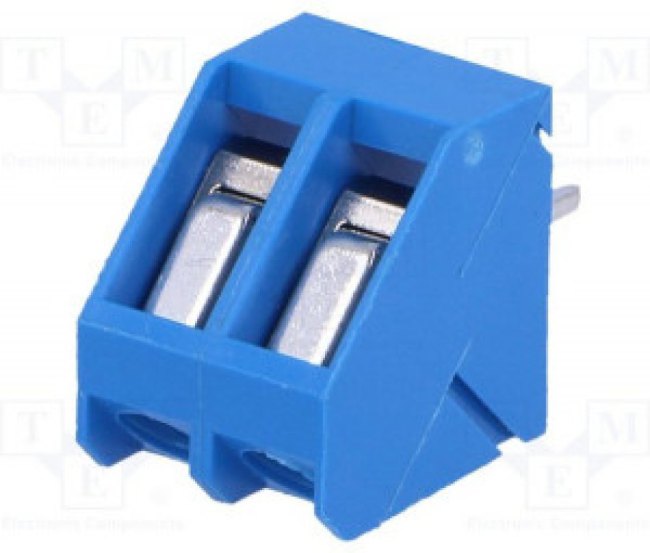 TB-5.0-K45-2/BL, Зажимная рейка для печатных плат, угловой 45°, 5мм, на PCB, 16А TB-5.0-K45-2/BL, Зажимная рейка для печатных плат, угловой 45°, 5мм, на PCB, 16А