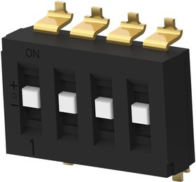 TDS04SGRSTU04, DIP / SIP переключатель, с углублением, 4 схем(-а), Ползунок, SMD (Поверхностный Монтаж), SP3T TDS04SGRSTU04, DIP / SIP переключатель, с углублением, 4 схем(-а), Ползунок, SMD (Поверхностный Монтаж), SP3T