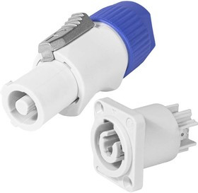 NAC3FCB-R, Разъем питания XLR с фиксатором , 3 контакта, 20 А, 250 В, 3 мОм, на панель, крепление корпуса винтовое, корпус PA66, синий/серы