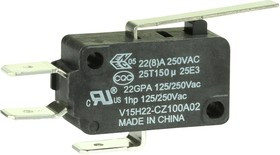 V15H22-CZ100A02, Микропереключатель SNAP ACTION; с рычагом; SPDT; 22A/250ВAC