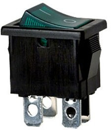 R19-20IBGNBT2-G, переключатель клавишный ON-OFF 250В 6A с зеленой подсветкой (аналог B1151 SWR45)