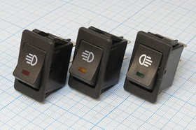 Клавиша фары с подсветкой желтого цвета 12В/10А; №1073 Y ПКлА/М\12\10\ON-OFF\\чер\ ILжел\\4T\ASW-17D\фара