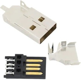 50-00466, Conn USB 2.0 Type A PL 4 POS Solder ST Cable Mount 4 Terminal 1 Port