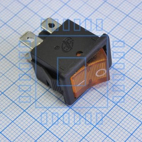 DS RWB-207 желтый 12V, 2 положения клавиши, 2 группы замыкающих контактов, 250VAC 6A, ширина контакта 4.8мм, желтая подсветка 12В