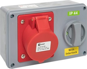 Розетка с блокировкой и выключателем 1424 3Р+РЕ 32А 380В IP44 ps-1424-32-380