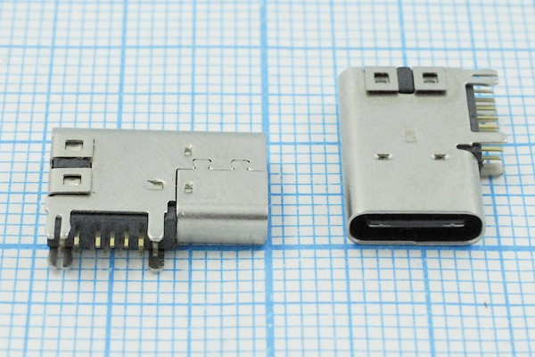 Гнездо USB 3.1, Тип C, угловое, 14 контактов; №14560 гн USB \C 3,1\14P4C\пл\ угл\\USB3,1TYPE-C 14PF-033