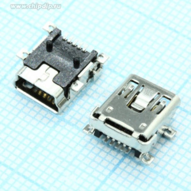 1734035-2, Гнездо, USB B mini, на плату, SMT, PIN 5, горизонтальный 1734035-2, Гнездо, USB B mini, на плату, SMT, PIN 5, горизонтальный