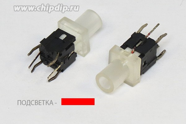 Тактовая кнопка, 7.5x 7.5x16, алгоритм работы NO, IL2Вкрасный, контакты 6P, PB6144L-1