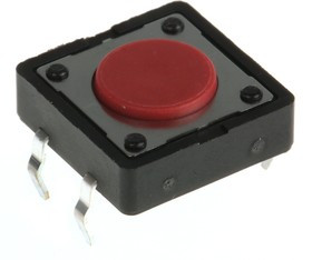 DTS21RV, Red Button Tactile Switch, SPST 50 mA @ 12 V dc 0mm