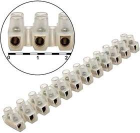 PA12-6A-6mm U-Type, Клеммная колодка винтовая типа U PA12, 12 контактов, 5 A, 380 В, 6 мм2, корпус нейлоновый белый