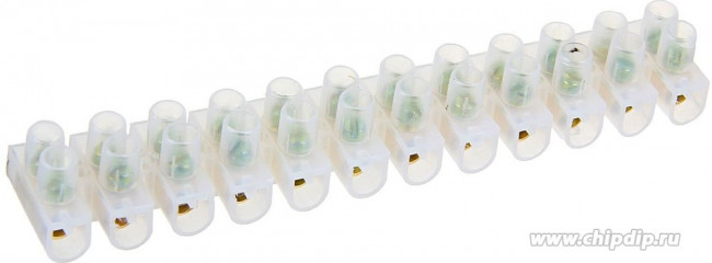 PA12-6A-6mm U-Type, Клеммная колодка винтовая типа U PA12, 12 контактов, 5 A, 380 В, 6 мм2, корпус нейлоновый белый