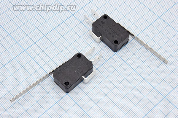 Переключатель концевой 29x10 x16мм, 220В, 16А, SPDT, планка 51мм, KW1-103B, клеммы 6.3мм; Q-1733 ПКонц 29x10 x16\220\16\[SPDT] \\L51\KW1-103