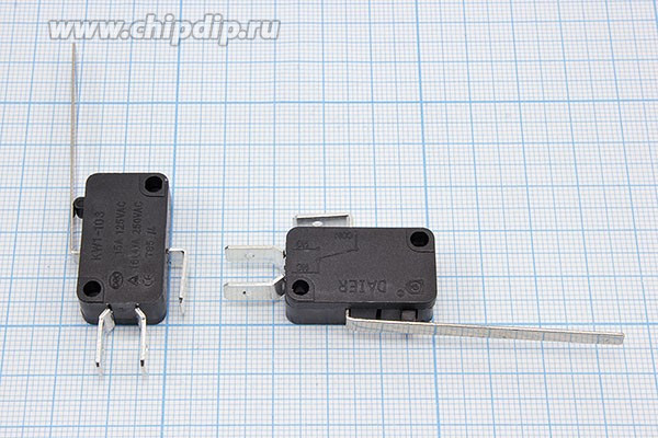 Переключатель концевой 29x10 x16мм, 220В, 16А, SPDT, планка 51мм, KW1-103B, клеммы 6.3мм; Q-1733 ПКонц 29x10 x16\220\16\[SPDT] \\L51\KW1-103