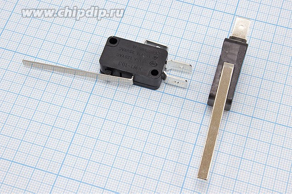 Переключатель концевой 29x10 x16мм, 220В, 16А, SPDT, планка 51мм, KW1-103B, клеммы 6.3мм; Q-1733 ПКонц 29x10 x16\220\16\[SPDT] \\L51\KW1-103