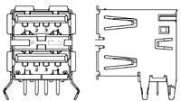 5787745-1, Conn USB 2.0 Type A RCP/RCP 4/4 POS Solder RA Thru-Hole 8 Terminal 2 Port Box/Tray