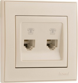 Двойная телефонная розетка MIRA, евро, со вставкой, жемчужно-белый перламутр 701-3030-138