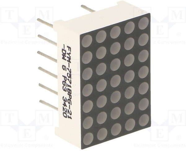 FYM-7571BPG-21-DW, Дисплей: LED, матрица, 5x7, зеленый, 260-310мкд, -p: 520нм, 2,8-3,8В