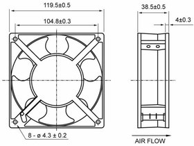 A12B23HTSW00, Вентилятор осевой AC, 120х120х38мм, 230В, AC, 0.14А, 22Вт, скольжения, 2700об/мин