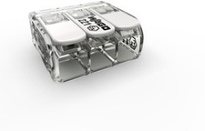 Connection clamp, 3 pole, 0.5-6.0 mm², clamping points: 3, transparent/white, cage clamp, 37 A Connection clamp, 3 pole, 0.5-6.0 mm², clamping points: 3, transparent/white, cage clamp, 37 A