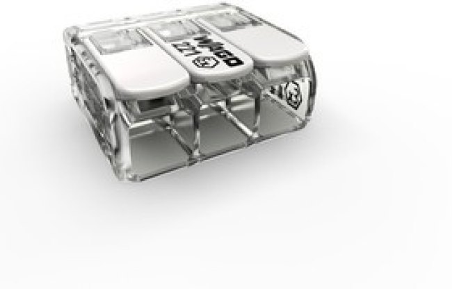Connection clamp, 3 pole, 0.5-6.0 mm², clamping points: 3, transparent/white, cage clamp, 37 A