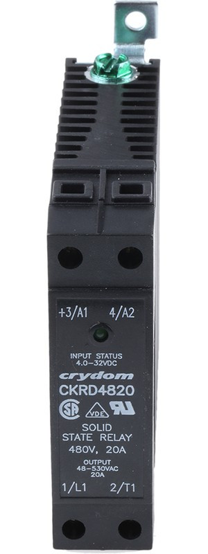 CKRD4820, Твердотельное реле, SPST-NO, 20 А, 530 В СКЗ, DIN-рейка, Зажимная Клетка, Переход Через Нуль CKRD4820, Твердотельное реле, SPST-NO, 20 А, 530 В СКЗ, DIN-рейка, Зажимная Клетка, Переход Через Нуль