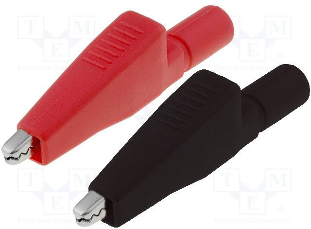AX-CR-02-SET, Зажим "крокодил", 5А, черный и красный, Размер гнезда: 4мм AX-CR-02-SET, Зажим "крокодил", 5А, черный и красный, Размер гнезда: 4мм