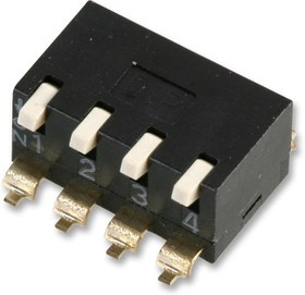MCEPM-04, DIP Switch, End Stackable, 4 Circuits, Piano Key, SPST, 24 VDC, 25 mA, SMD