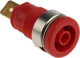 972356101, Red Female Banana Socket, 4 mm Connector, Tab Termination, 32A, 1000V ac/dc, Gold Plating