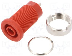 SEB8632NI-RT, Гнездо, "банан" 4мм, 24А, красный, никелированные, 34мм