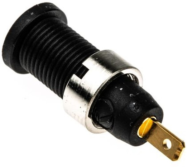 975455700, Black Female Banana Socket, 2mm Connector, Tab Termination, 10A, 1000V ac/dc, Gold Plating 975455700, Black Female Banana Socket, 2mm Connector, Tab Termination, 10A, 1000V ac/dc, Gold Plating